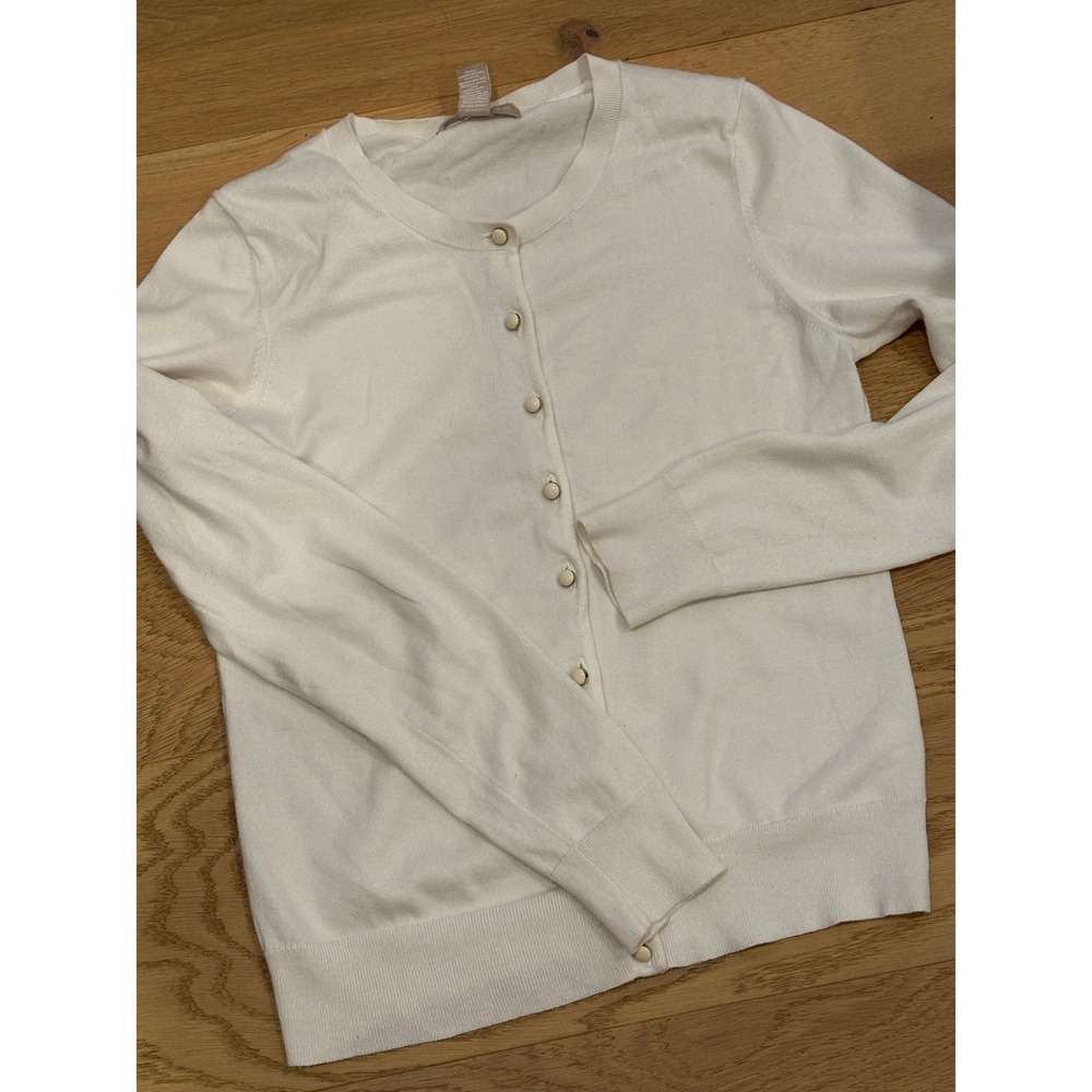 Banana Republic Women Small Cream Cotton Silk Blend Button Cardigan Sweater